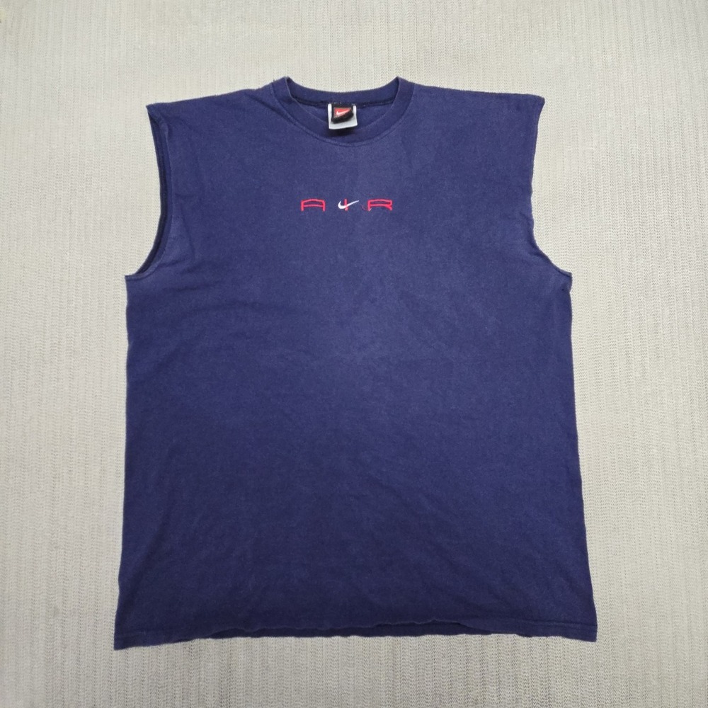 Vintage Nike Air Shirt Mens XL Blue Team Sleeveless Embroidered Logo 90s Graphic